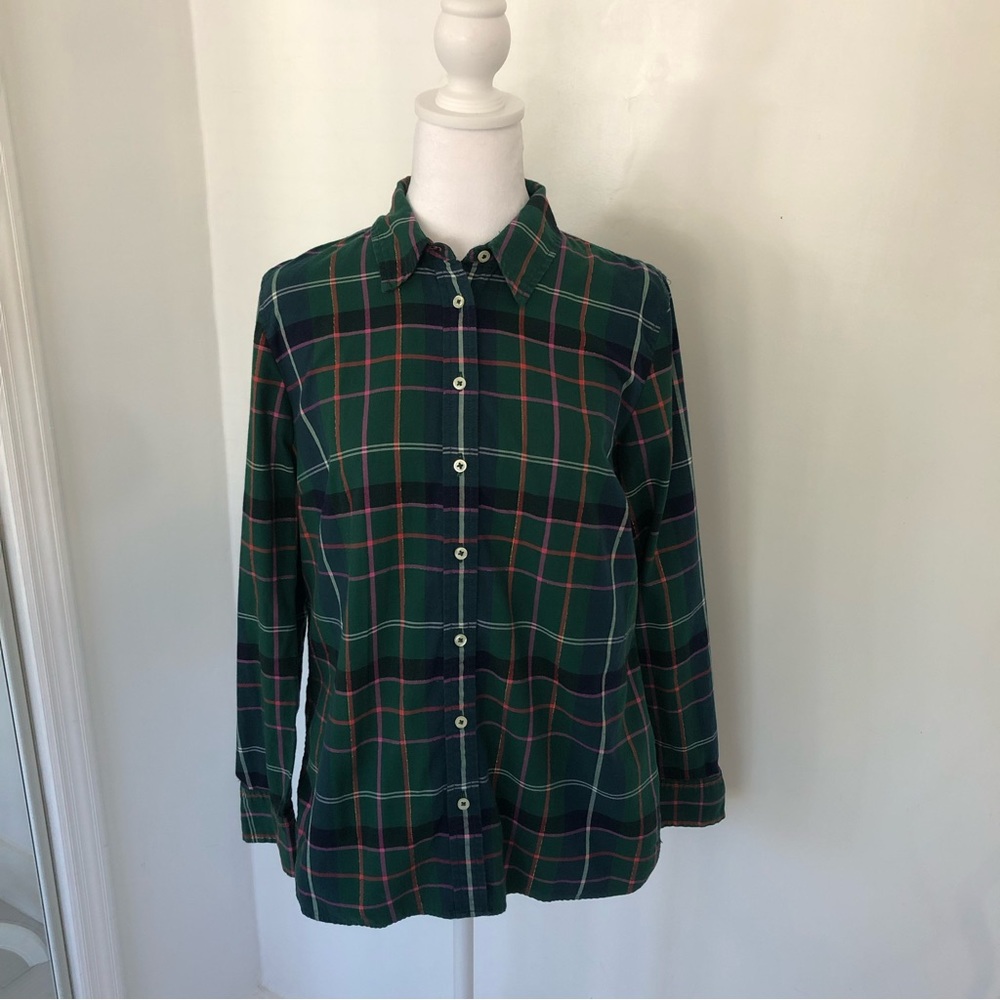 TALBOTS Women Green Plaid Long Sleeve Casual Button Down Shirt Sz S